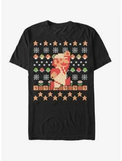 Nintendo Super Mario Retro Jump Christmas Pattern T-Shirt