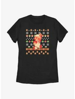 Nintendo Super Mario Retro Jump Christmas Pattern Womens T-Shirt