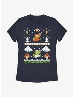 Nintendo Super Mario Retro Adventure Christmas Pattern Womens T-Shirt