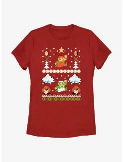 Nintendo Super Mario Retro Adventure Christmas Pattern Womens T-Shirt