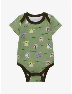 Television Star Wars The Mandalorian Cartoon Portraits Allover Print Infant One-Piece - BoxLunch Exclusive