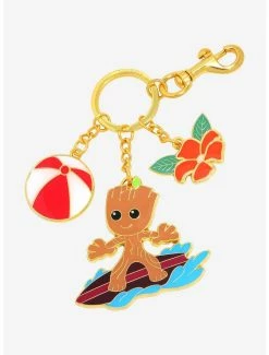 Movies Loungefly Marvel Guardians Of The Galaxy Surfing Groot Multi-Charm Keychain - BoxLunch Exlusive